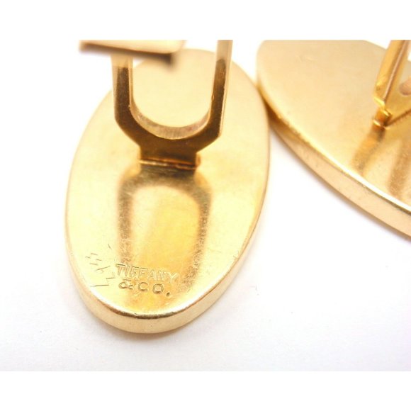 Rare Tiffany And Co. 14k Yellow Gold Textured Sapphire Mens Cufflinks - Picture 8 of 9